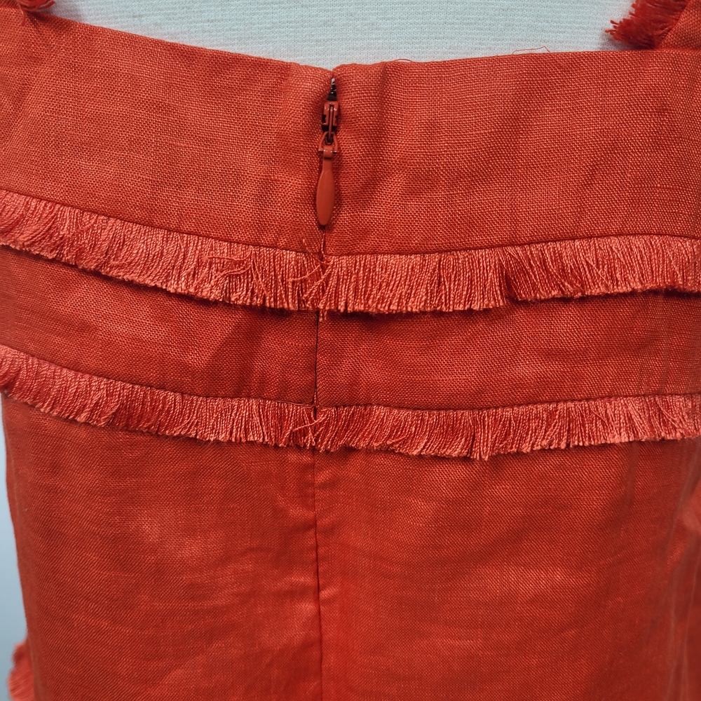 J. Crew Squareneck Linen Bold Red Fringe Boho Chic Tank Top Size 6 Petite - Picture 7 of 10